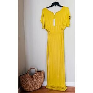 Nordstrom BCBG Mid Thigh Double Side Slit Avocado Maxi Dress Elastic Waist
